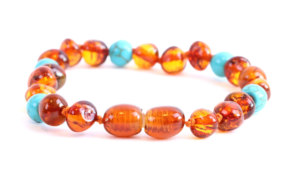 Turquoise and Amber Anklet for Children Turquoise Crystal Beads