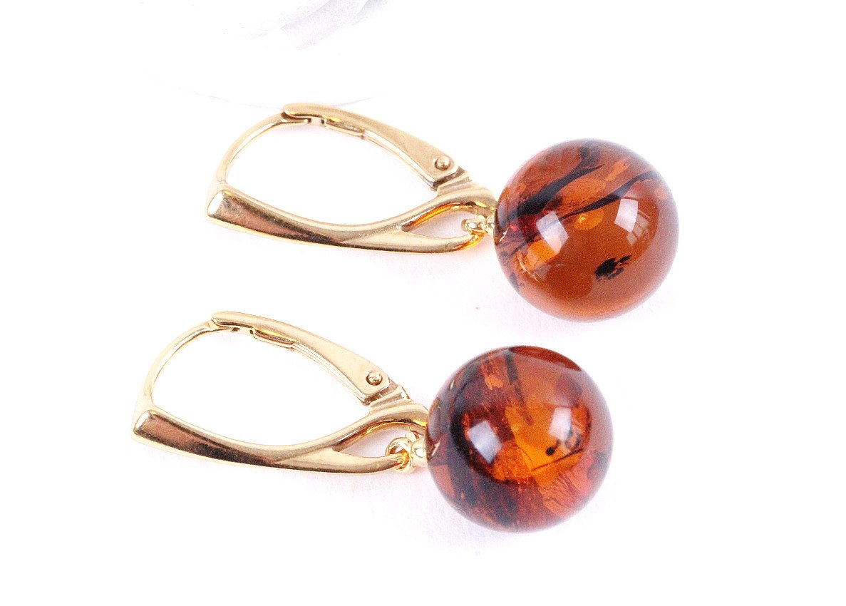 Gold Sphere Drop Earrings - Amber SOS