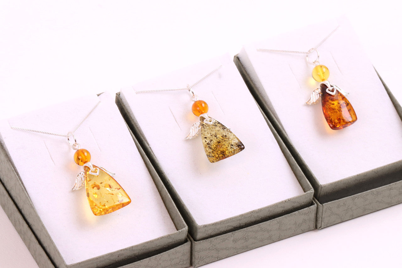 Guardian Angel Pendant Silver Wings Pendant Amber SOS