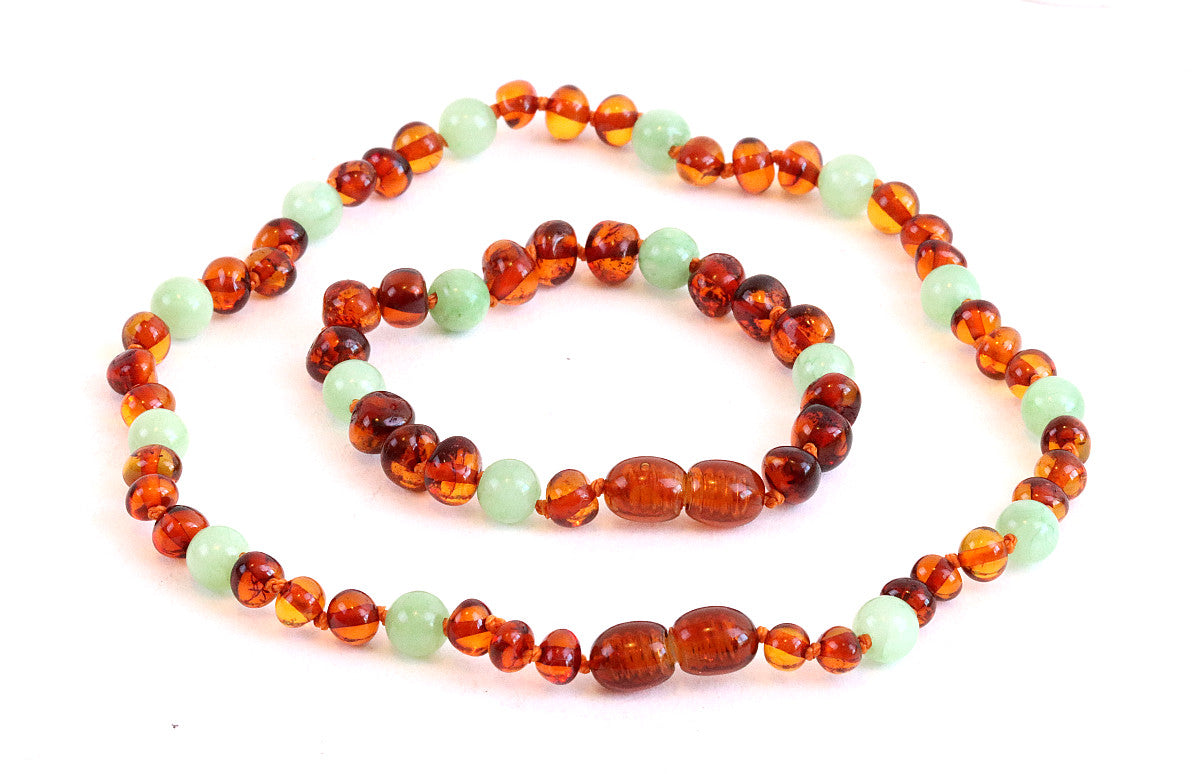 Matching Necklace and Bracelet Set- Jade and Amber